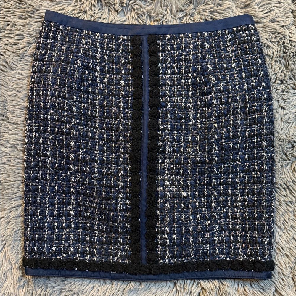 Tory Burch “Annabelle” Navy Tweed Bouclé Lined Skirt Sz 6 Back Zip MSRP $345